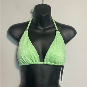 Becca Green Sparkle Triangle String Bikini Top Size Large NWT
